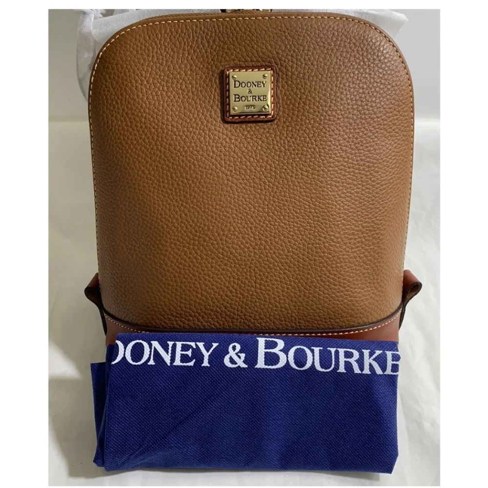 Dooney & Bourke Zip Backpack Caramel Color Rich European Pebble Grain Leather.